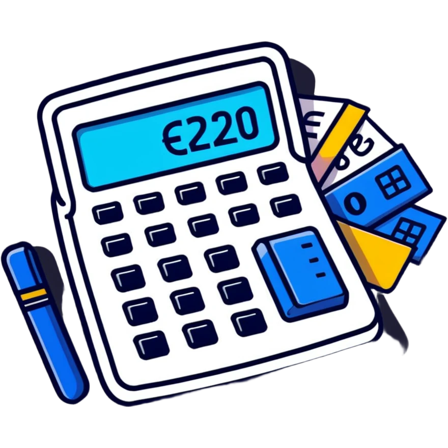 calculator with euro € price tags and trending charts emoji
