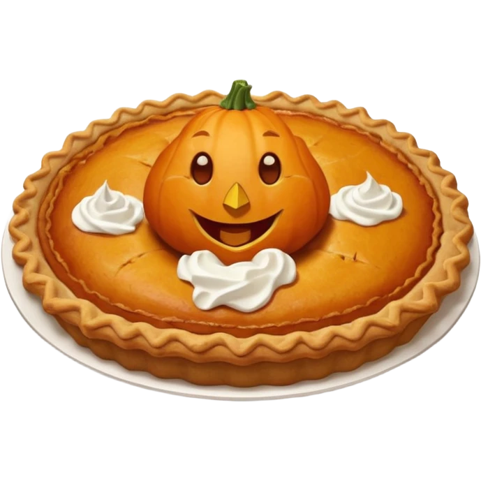 pumpkin pie with whipped cream on top of it, and has chicken legs, and a face. emoji
