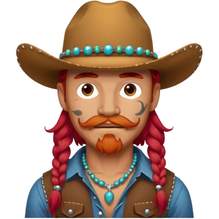 mustached cowboys bead and long red hair with tattoos on face  emoji