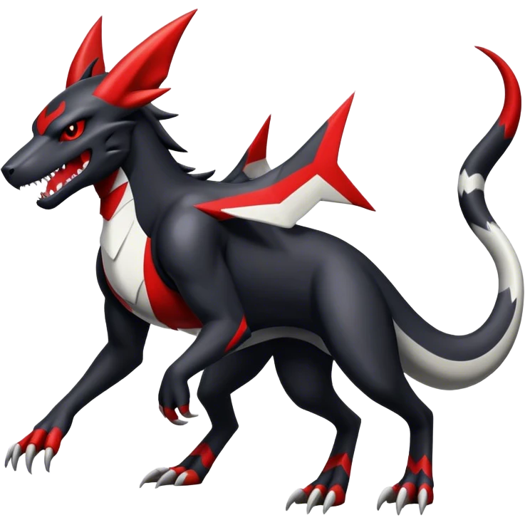 Black Cool Edgy Nargacuga-Houndoom-Garchomp Fakémon with Red and white Edgy markings emoji