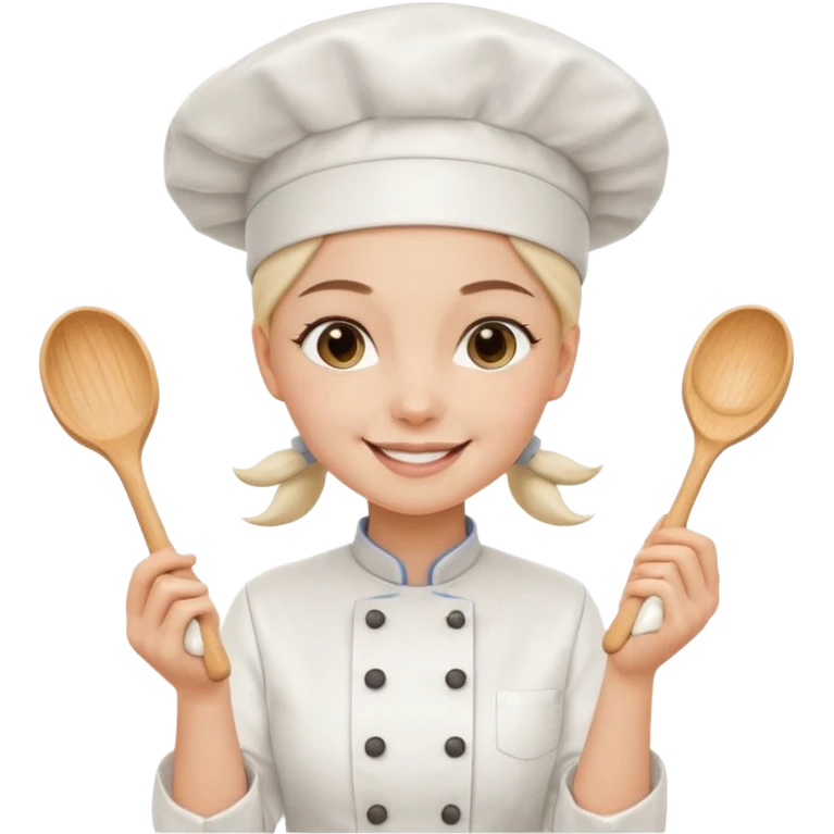 Young female baker - white chef hat, holding cream piping bags in both hands emoji