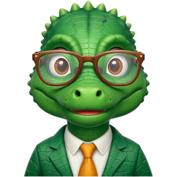 A claymation-style academic alligator. The background is a solid white circle emoji