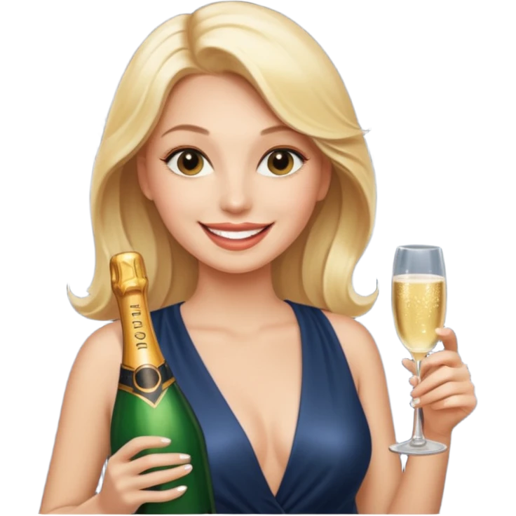Glamorous blonde lady holding champagne bottle emoji