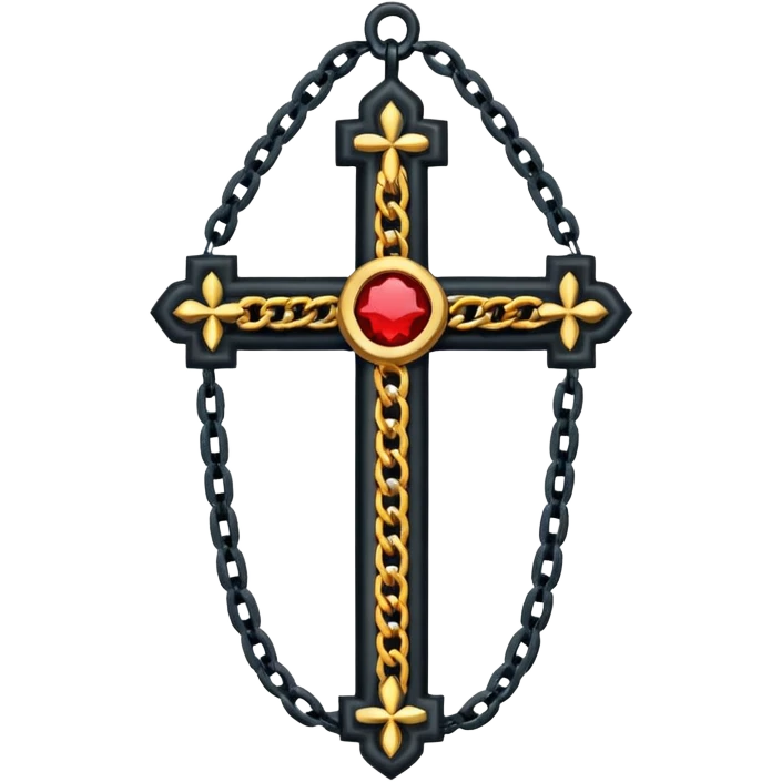 Ein christen kreuz in schwarz ohne Jesus schön verziert mit ketten auf weißem Hintergrund  emoji