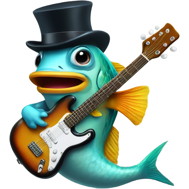 Fish wearing a top hat playing a guitar in an aquarium  emoji