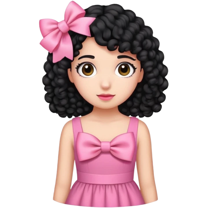 nomal skin,curly black hair,pink bow clip and pink dress emoji
