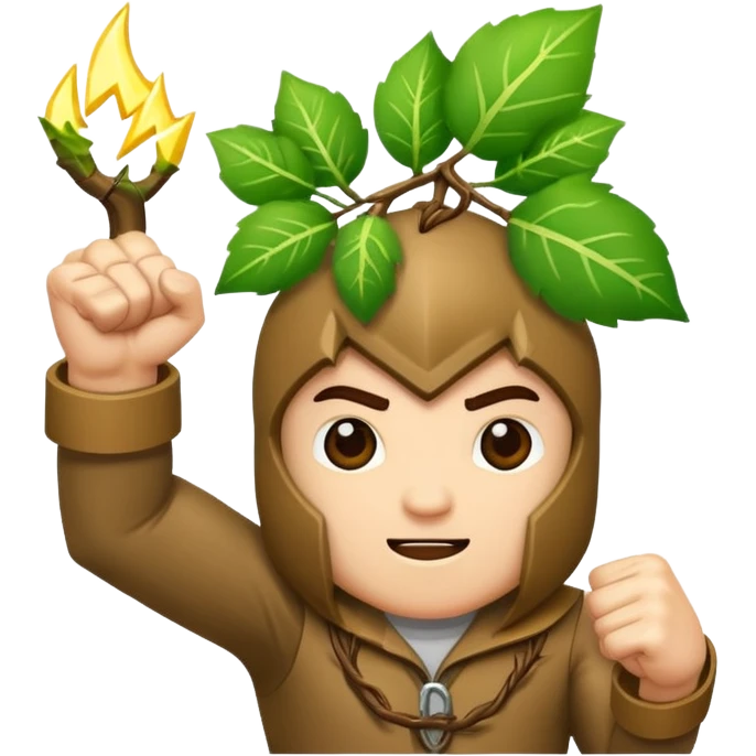 woodland character fist up with vine lightning emoji
