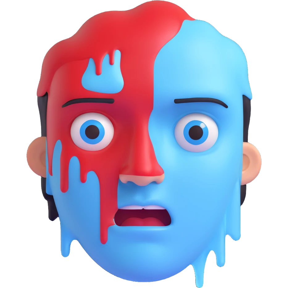 mashup emoji combining cold face and hot face, split face with one icy blue side and one red sweaty side, expressive features emoji