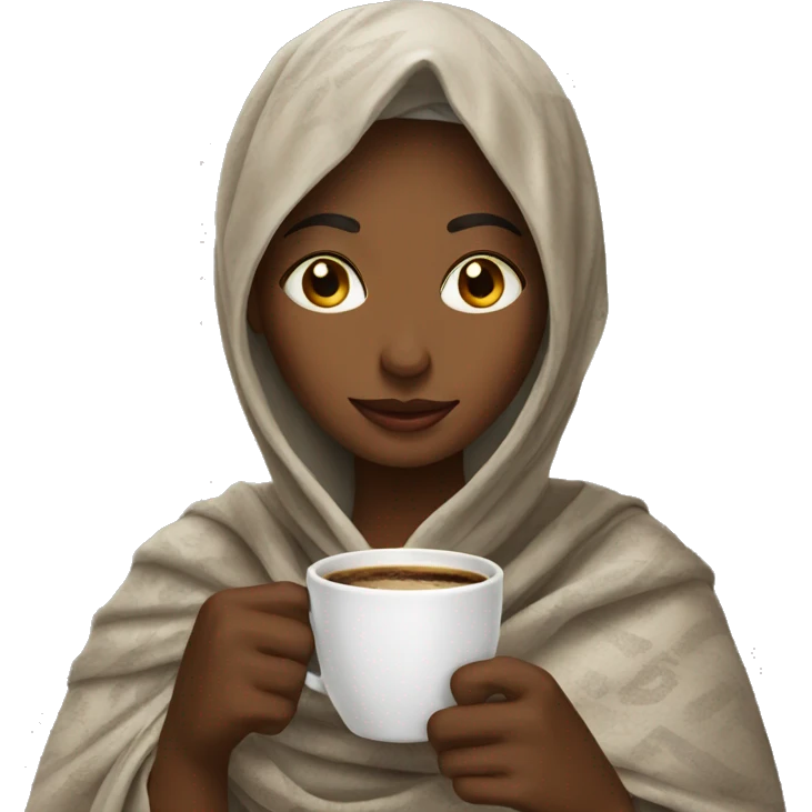 emoji woman drinking coffee wearing a shawl emoji