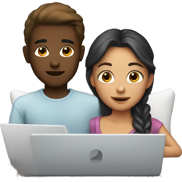 white boy and girl behind laptop emoji