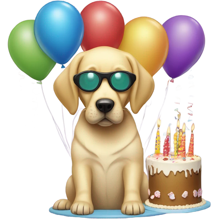 Yellow lab with goggles celebrating it’s birthday emoji