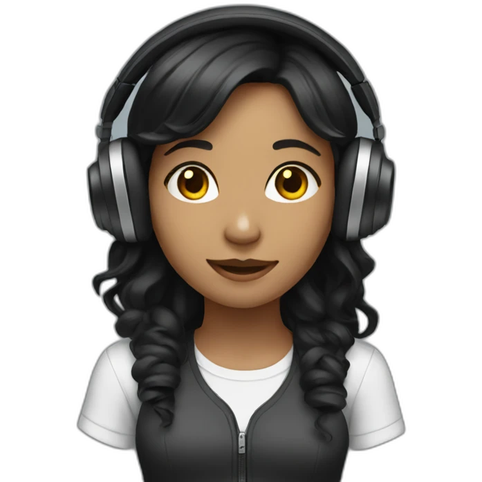 girl with black wavy hair wearing headphones emoji