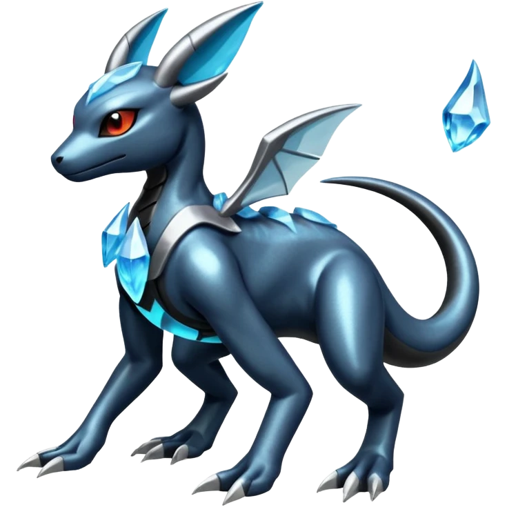 Shiny Futuristic Dusknoir-Salandit-Glaceon-Fakémon-hybrid-creature (full body)  emoji