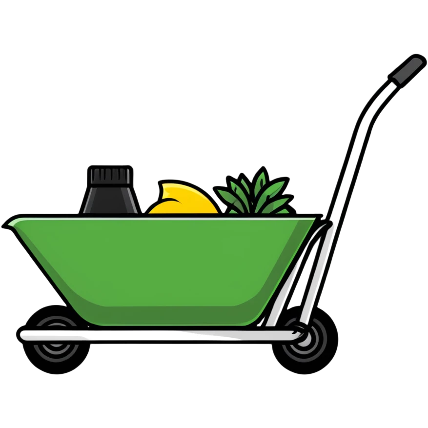 wheelbarrow with car features like headlights and steering wheel emoji