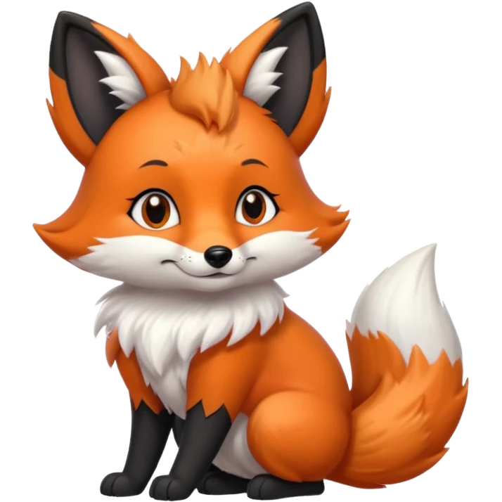 Floofy the Creampuff fox blackish gray fur color chubby Black paws orange color 3 tailsCrystals on the head, tails and Back emoji