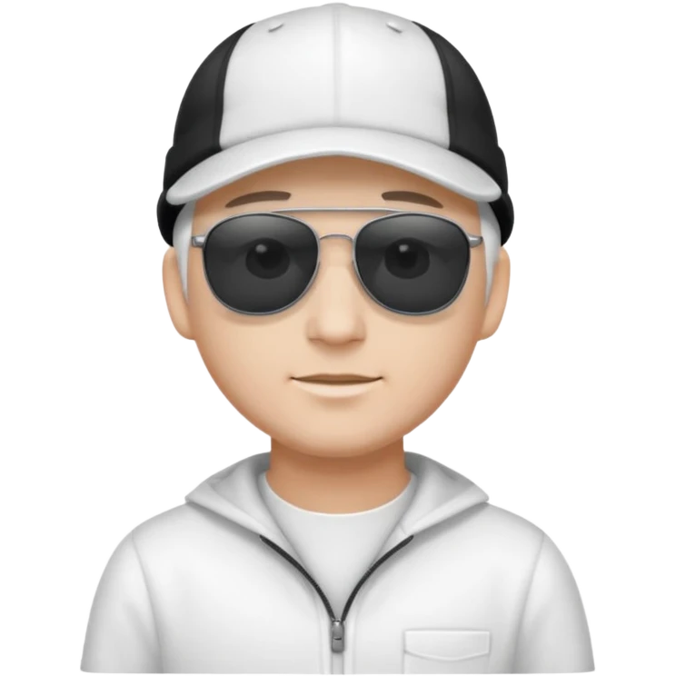 검은 안경을 쓰고 하얀 캡모자를 쓰고 흰 옷을 입은남자 emoji