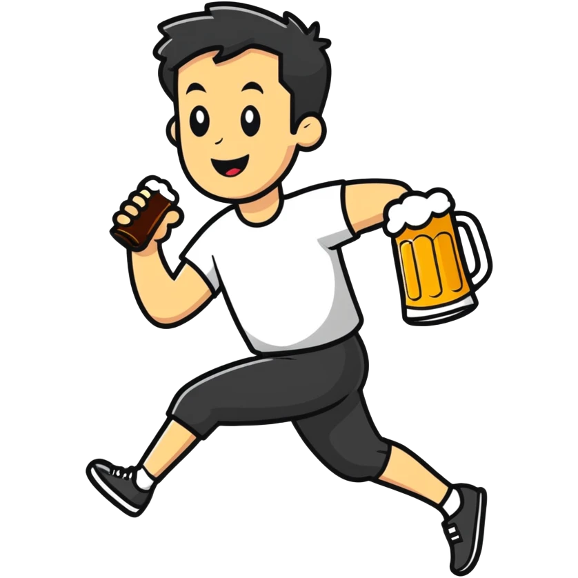 man running with a beer, cartoonish sticker style emoji