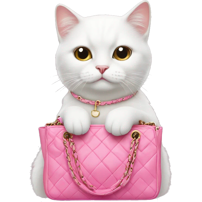 White cat in pink chanel bag emoji