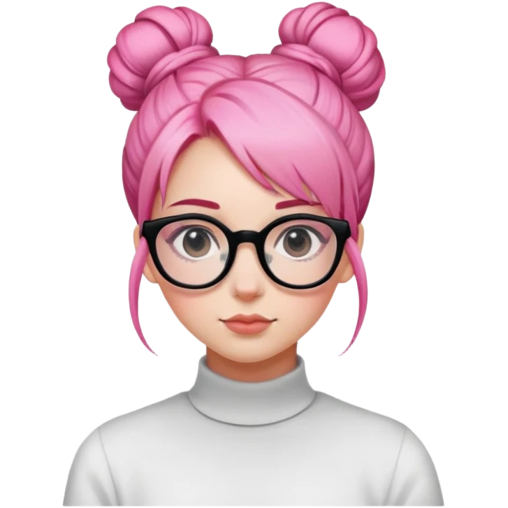 Pink hair bun girl black square glasses  emoji