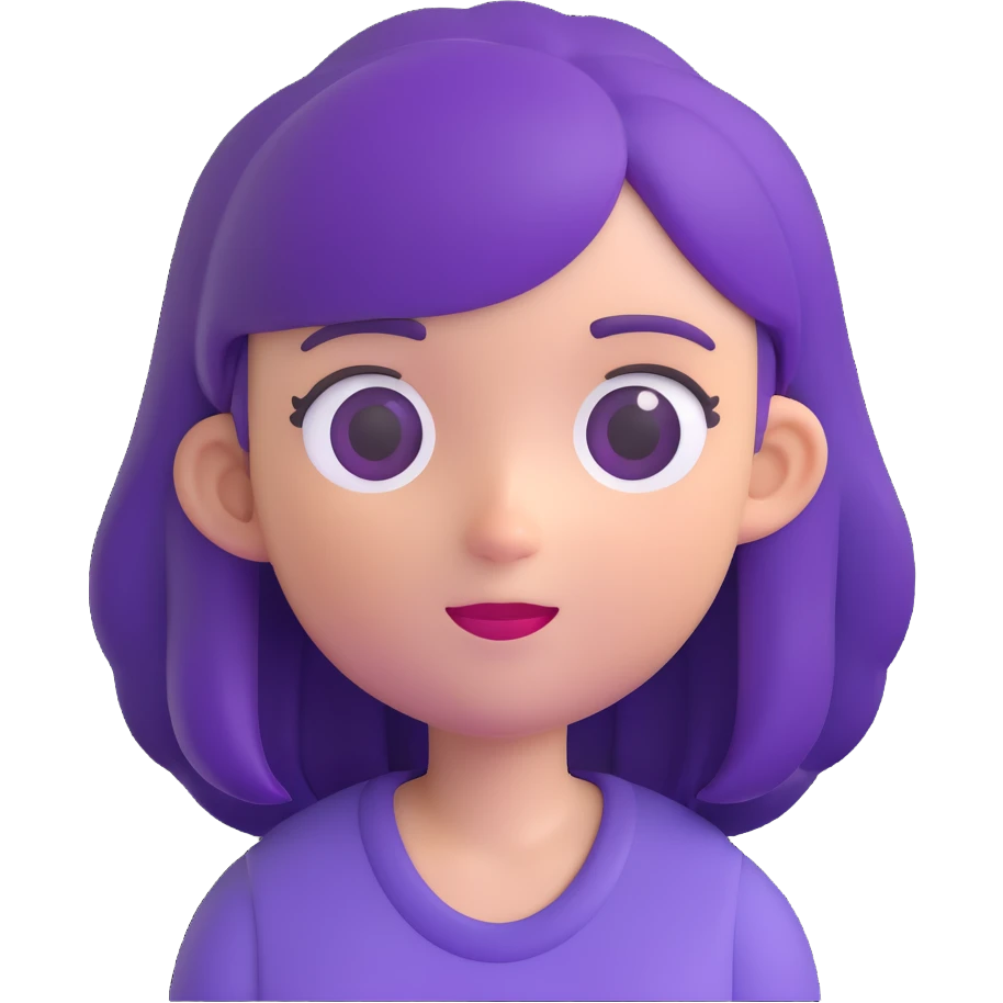 a girl with purple hair, 3D emoji style emoji