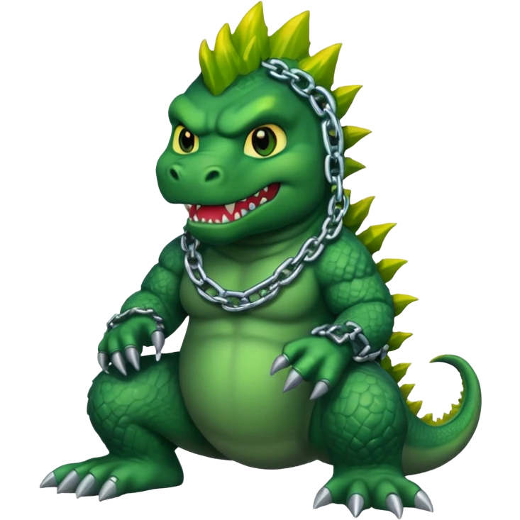 Godzilla with dyed hair and chains around him emoji