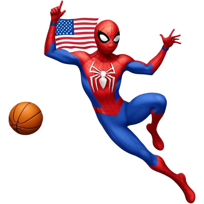 Spider-Man with an American flag bouncing a basketball emoji
