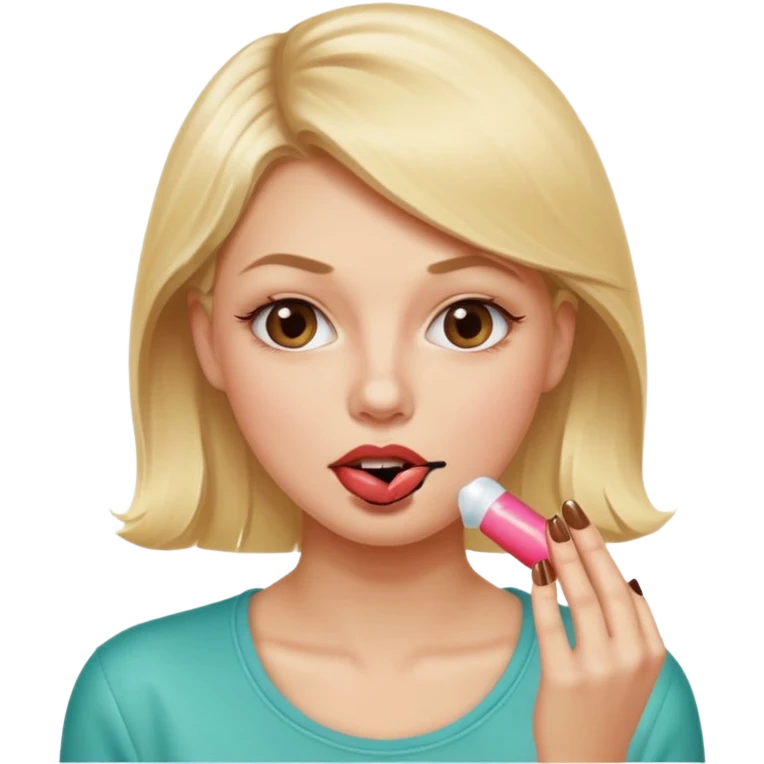 👁️🫦👁️💁🏼‍♀️ aguicheuse. elle se mord le coin de la lèvres. Elle est blonde. Ongles vernis marrons. Elle mâche un chewing-gum  emoji