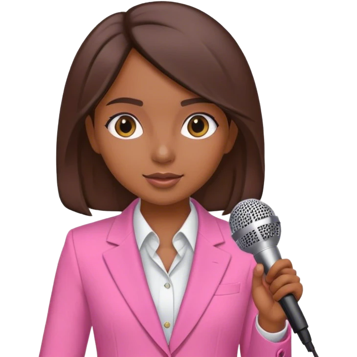 Brune girl pink suit microphone  emoji