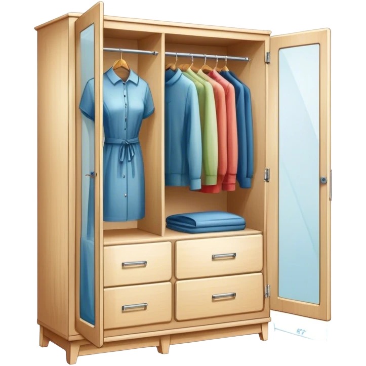 Icon for Furniture Design: a semi-transparent sketch of a wardrobe with a 3D model, pencil strokes, and development metrics. Without dress. The icon should represent the process of creating and refining furniture design. Transparent background. emoji