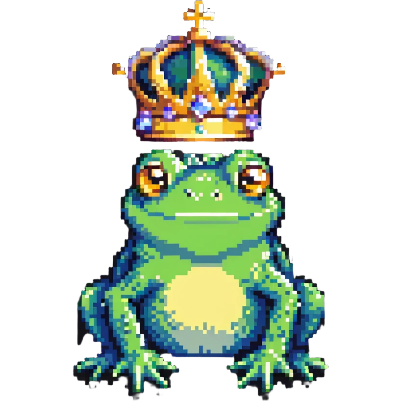 crowned frog in pixel art style emoji