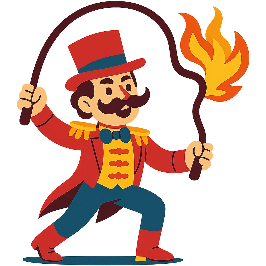 vintage circus performer with a fire whip emoji
