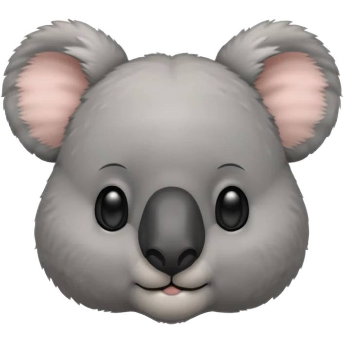 Head of a grey koala, round face, big fluffy ears, large black nose, front-facing, cute and simple style emoji