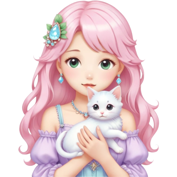  dreamy-pretty-elegant-kawaii-shiny-blushing-shy-pastel-lady-kawaii-beautiful-hair-naturecore-fairycore-cottagecore-jewels-trending-aesthetic -kitten emoji