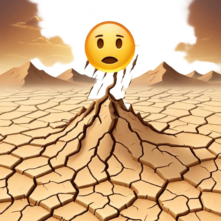 3D render of Drought Crack, miniature weather phenomenon, volumetric particle effects, parched brown earth ground texture, elemental energy, emoji style, isolated on white background --v 6.0. emoji