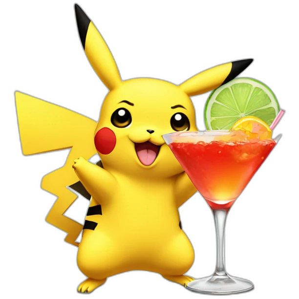 Pikachu holding cocktail emoji