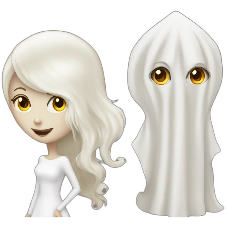 a blondie girl and a bald guy dressed as a ghost going to a party emoji