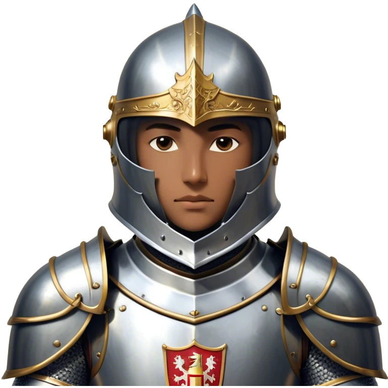 Clash of Clans aesthetic friendly Knight Portrait Emoji, With a noble, armored build featuring a gleaming suit adorned with intricate heraldry and a determined gaze behind a visored helm, his face rendered in a natural skin tone (not yellow), Simplified yet dynamic features, highly detailed, glowing with a cool, steely radiance, high shine, courageous and resolute, stylized with an air of chivalric valor, focused and stalwart, soft glowing outline, capturing the essence of a valiant knight ready to charge into epic quests with honor! emoji