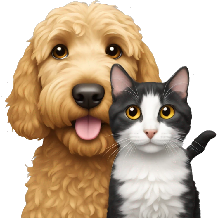 Golden doodle with one black cat  emoji