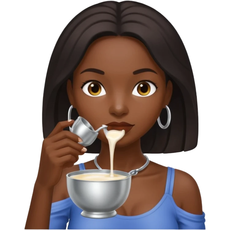 Dark Women drinking  from sliver milk bowl with only leash on emoji