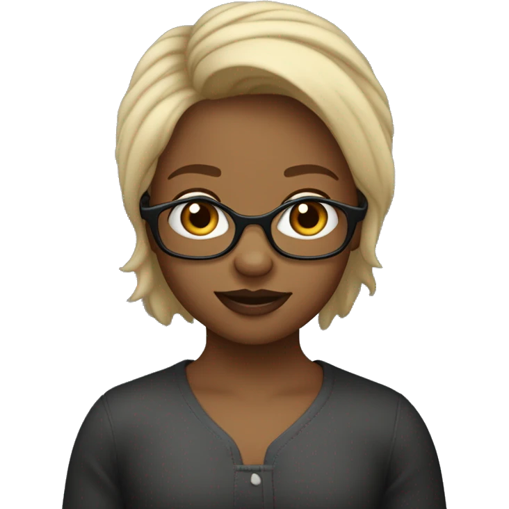 Une fille de 11 ans avec des cheveux marron et de petit mèches blonde dans les cheveux qui se vois presque pas des lunettes noir et une tache de naissance en dessous de sa lèvre  emoji