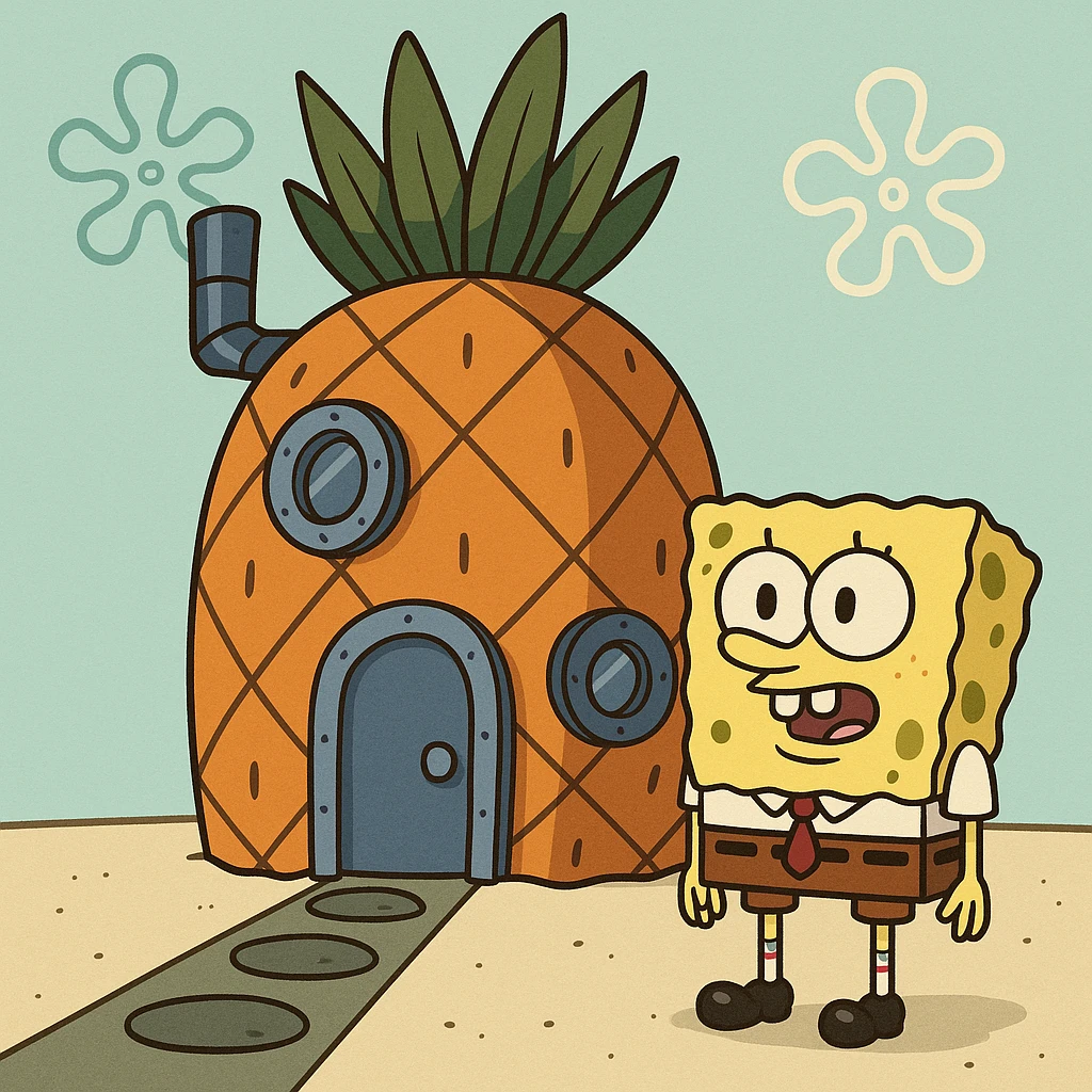 SpongeBob's pineapple house, cartoon style emoji