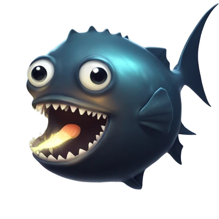 Anglerfish with glowing lure, sharp teeth, and big eyes. emoji