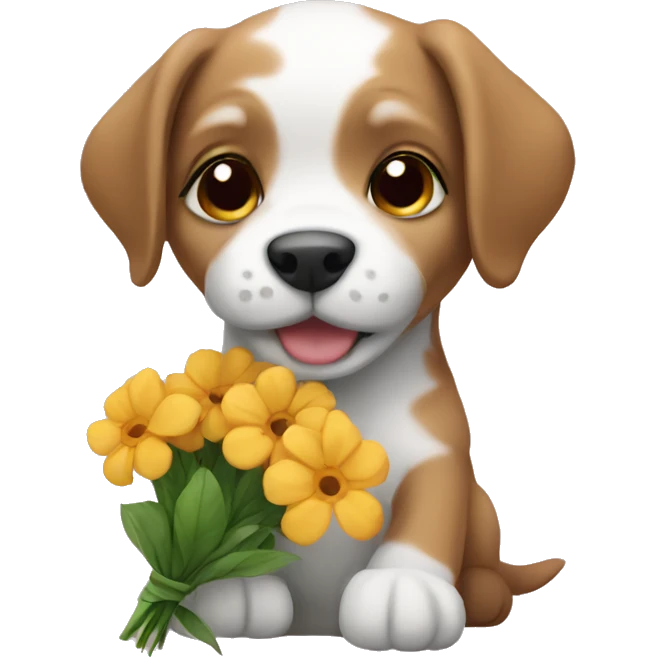 Puppy holding flowers emoji