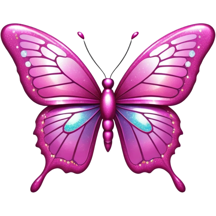 Pink Y2K butterfly with metallic sheen and digital glitter effects emoji
