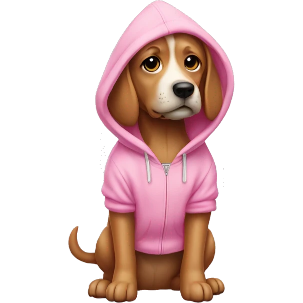 dog wearing pink hoodie ￼ emoji