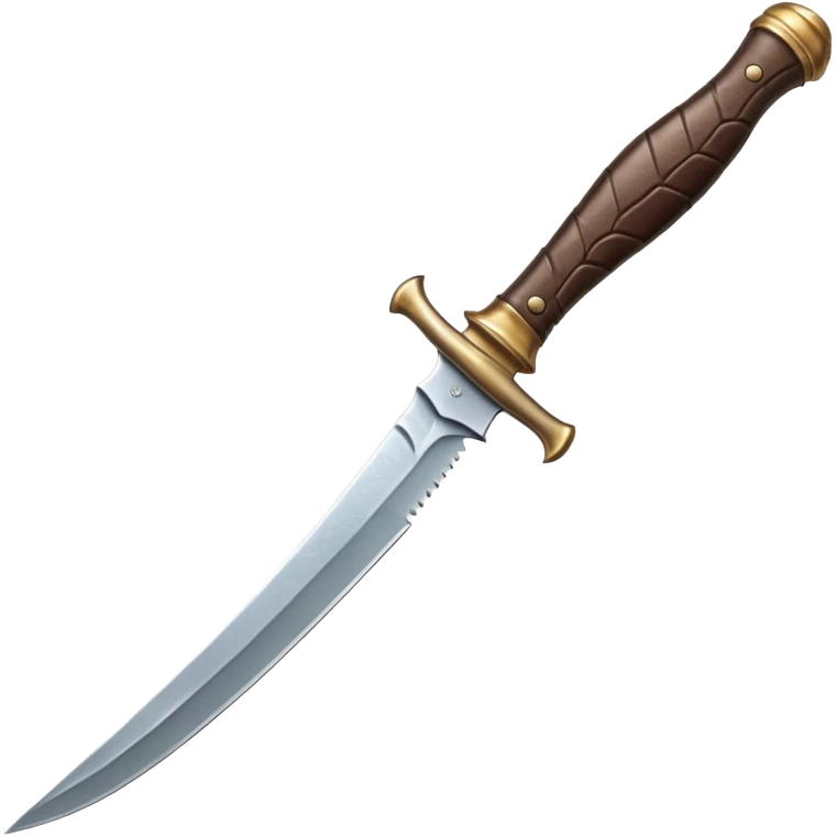 curved crysknife blade, worm tooth texture, metallic gleam, fine cracks, leather-wrapped hilt, warm light reflection, bold sharp emoji look emoji