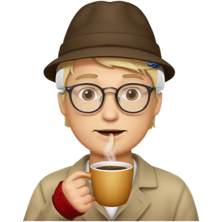 glasses blonde man drink coffe with hat  emoji