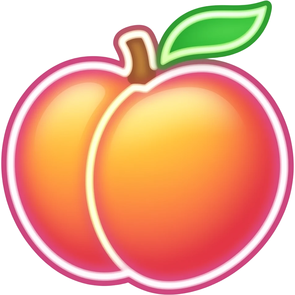 Neon sign that is a peach emoji