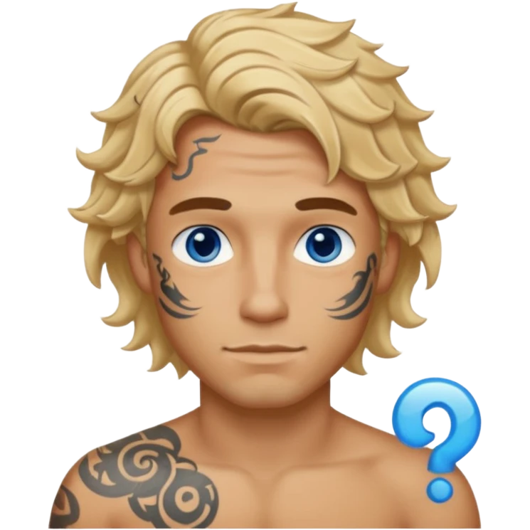 man with tattoo, blonde wavy hair emoji