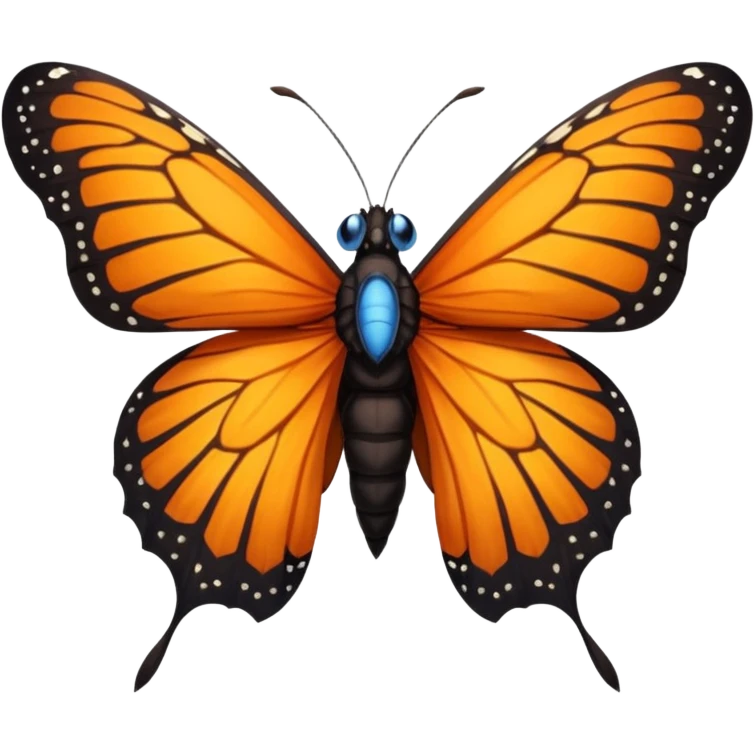 moth with blue eyes mornach butterfly wings orange and yellow with godzilla eyes on the top of the wings brown tail black Moth Insect Arms and legs emoji